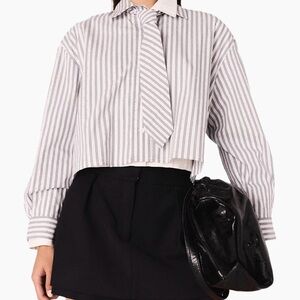 Maje Striped Rhinestone Shirt with Tie Size X-Small